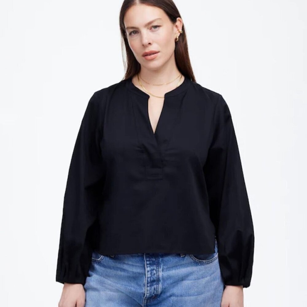 NWT Madewell Blue Black V-Neck Long-Sleeve Top - Size: Medium